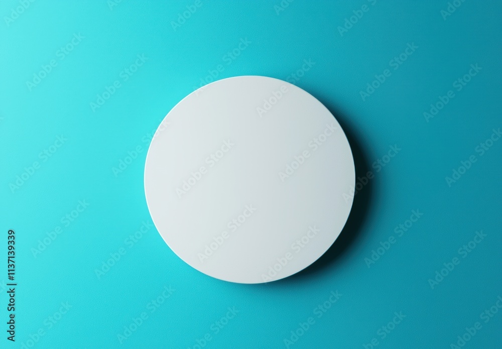 Minimalist Round White Plate on Aqua Blue Background Minimalist Round White Plate on Aqua Blue Background