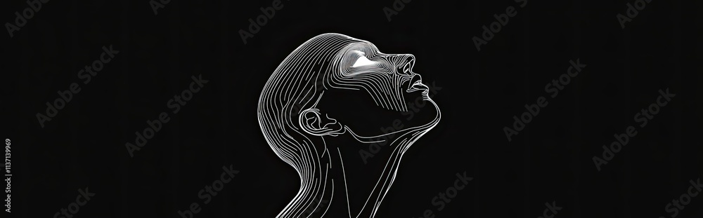 A simple, minimalistic vector logo made of lines featuring an extreme close-up view of the silhouette outline of someone's head and shoulders in profile against a black background A simple, minimalistic vector logo made of lines featuring an extreme close-up view of the silhouette outline of someone's head and shoulders in profile against a black background