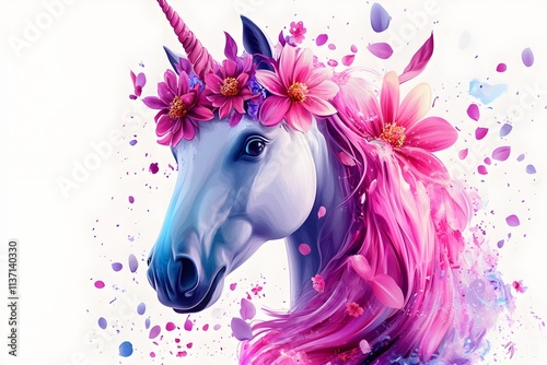 A white unicorn with a colorful mane in a fairy tale world horse, children, graphic, fantasy, pony, mane, rainbow, dream, fairy, mammal, mythology, print, silhouette, emblem, imagination, legend
