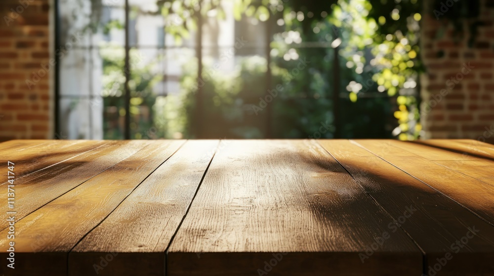 Wood dining table landscape with sunlight Wood dining table landscape with sunlight