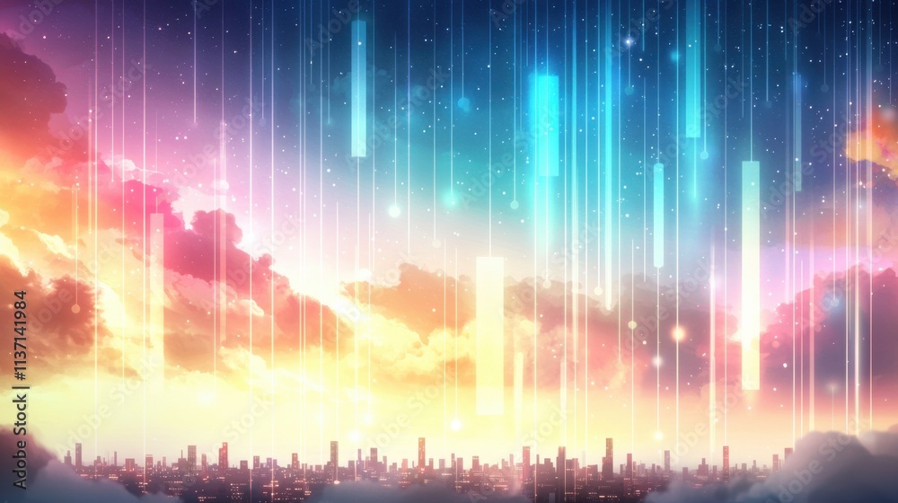 Vibrant Illustration of Telecommunication Tower Against a Colorful Sunset Sky Vibrant Illustration of Telecommunication Tower Against a Colorful Sunset Sky