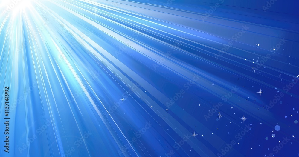 Bright blue abstract background with rays of light and sparkling elements for design use. Bright blue abstract background with rays of light and sparkling elements for design use.