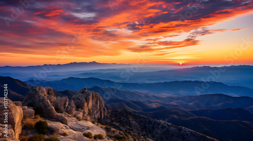 Spectacular Sunset over Mountain Range: A Mesmerizing Spectacle of Nature's Majesty