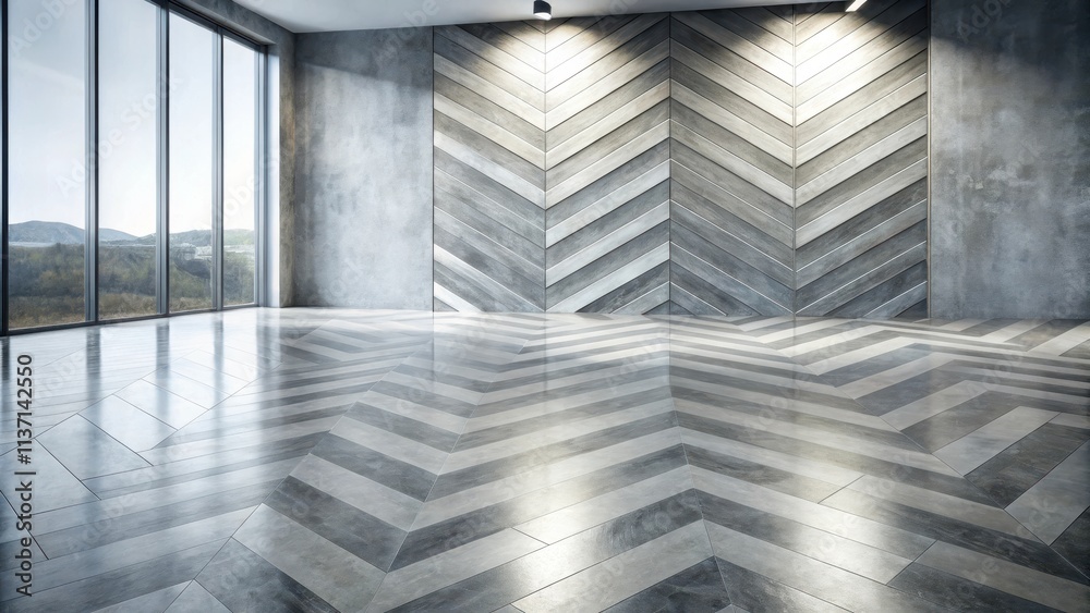 Obraz premium Concrete Polishing Floor with Chevron Pattern, chevron pattern
