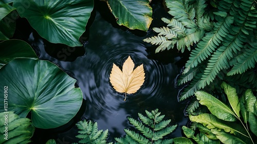 Single Leaf Floating in Lush Green Pond Vegetation photo