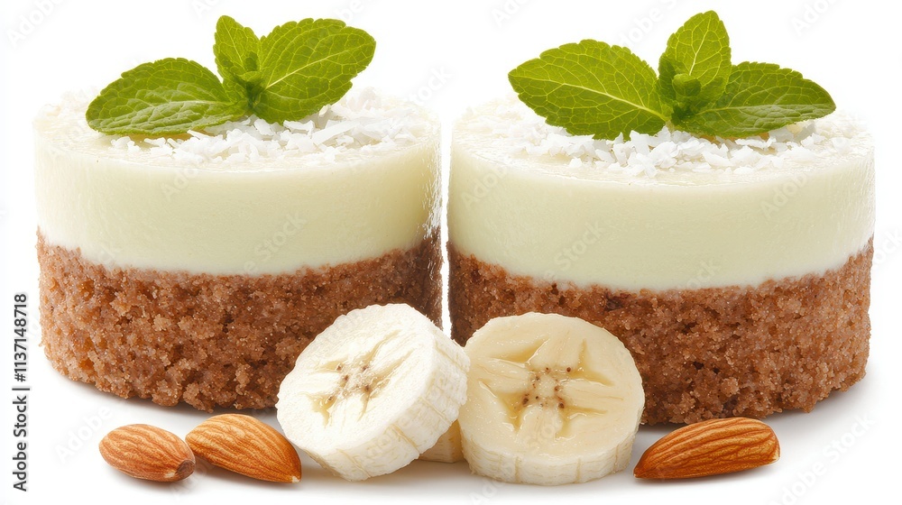 Delicious Mini Banana Coconut Cream Cakes with Almonds and Mint Delicious Mini Banana Coconut Cream Cakes with Almonds and Mint