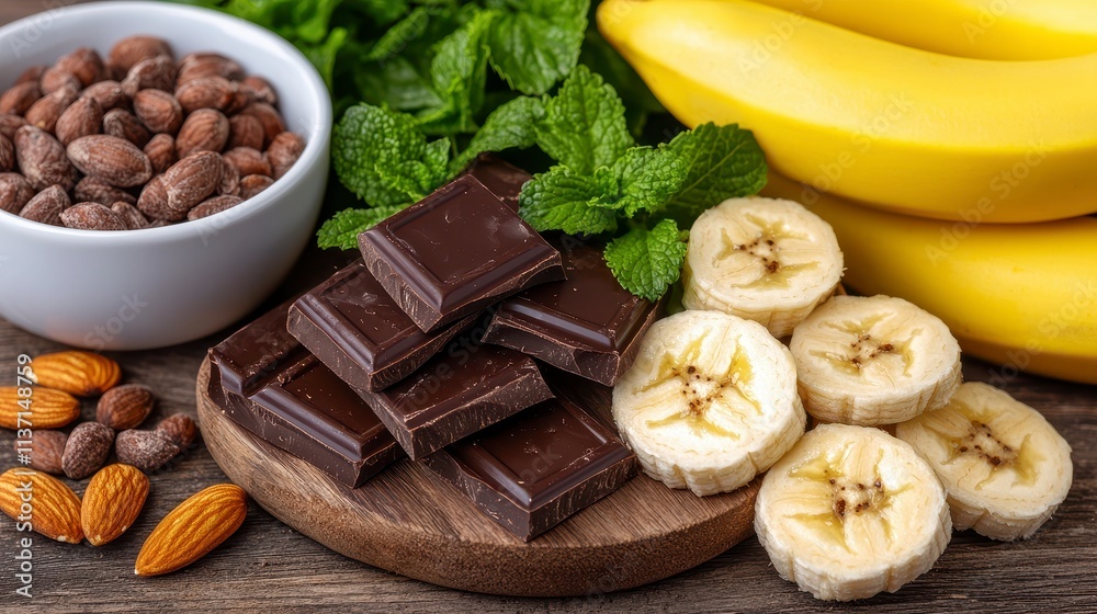 Delicious Dark Chocolate, Bananas, Almonds, and Mint Delicious Dark Chocolate, Bananas, Almonds, and Mint