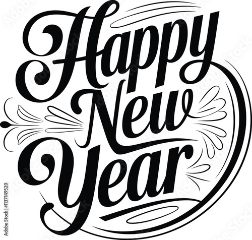 Cheerful New Year lettering design with colorful accents, symbolizing joy and new beginnings for the upcoming year.