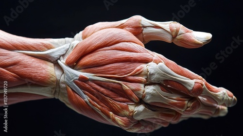 Detailed Illustration of Human Hand Musculature and Tendons Anatomy