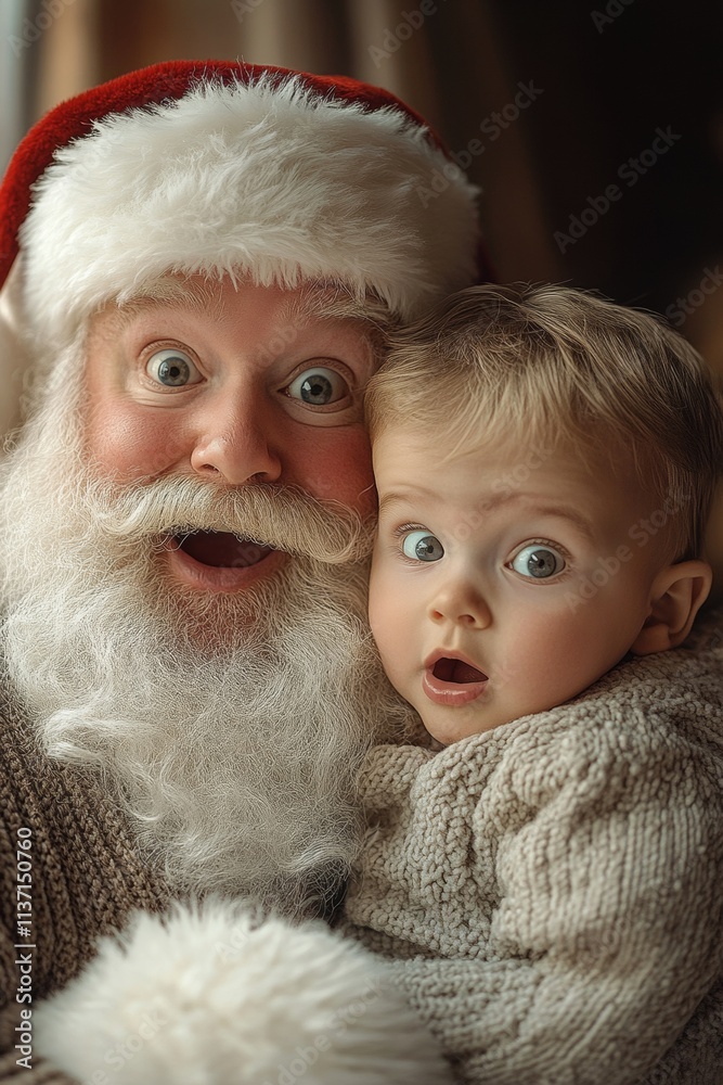 Jolly yuletide, Ñute baby boy shocked with santa claus. Christmas marketing idea pic shot for marketing material and online use. Cute santa joy family. Xmas photo ads. Winter festivity visuals. Jolly yuletide, Ñute baby boy shocked with santa claus. Christmas marketing idea pic shot for marketing material and online use. Cute santa joy family. Xmas photo ads. Winter festivity visuals.