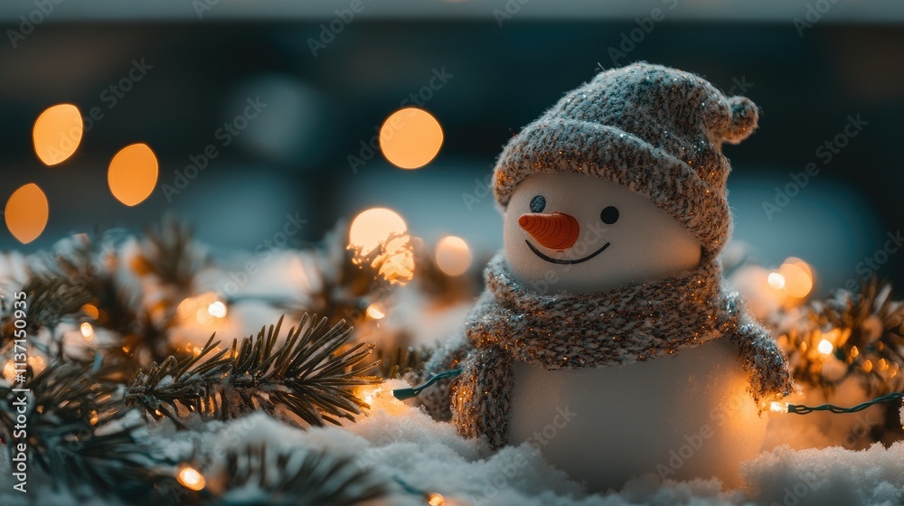 Obraz premium Charming Snowman Decorated with Lights in Winter Wonderland Scene