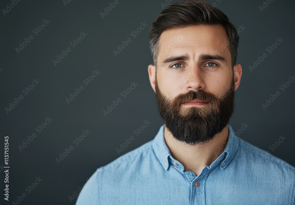 Serious Young Man with Beard Posing Against Dark Background Serious Young Man with Beard Posing Against Dark Background