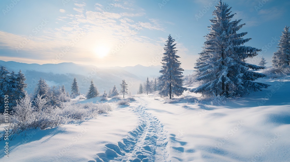 Winter Wonderland: A Snowy Path Through Majestic Mountains Winter Wonderland: A Snowy Path Through Majestic Mountains