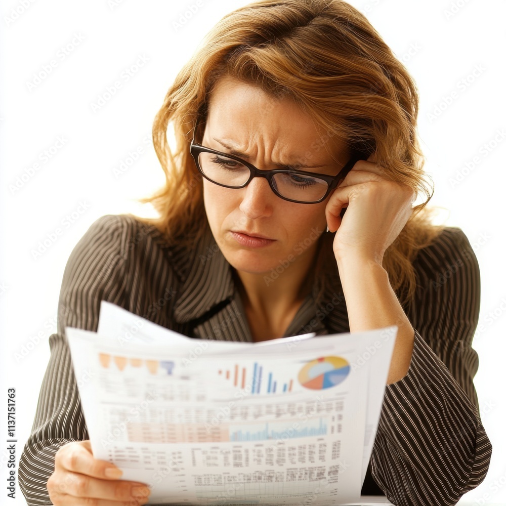 businesswoman reading financial reports businesswoman reading financial reports
