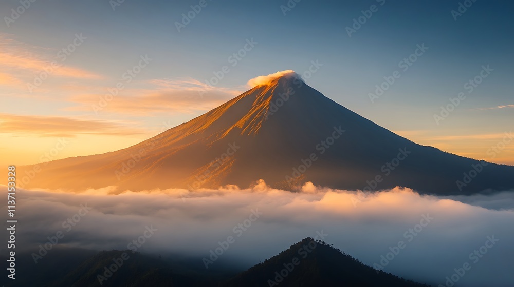 Fototapeta premium Majestic Volcano Sunrise Cloudscape Golden Hues