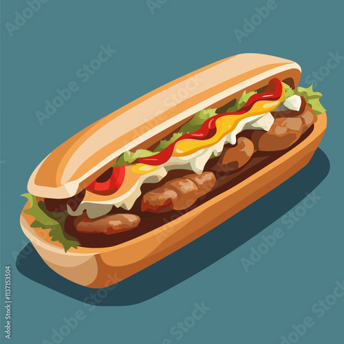 colorful illustration of american food theme, philly cheesesteak