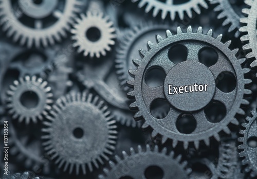 Gears and Cogs with Executor Label in a Mechanical Background