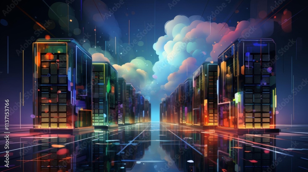 Obraz premium A cityscape with many buildings and a cloudy sky