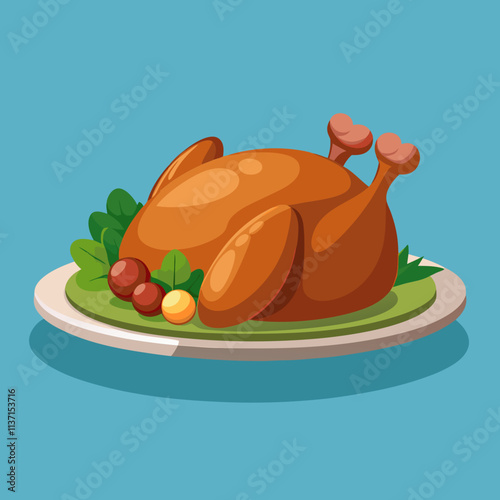 colorful illustration of american food theme, roasted turkey photo