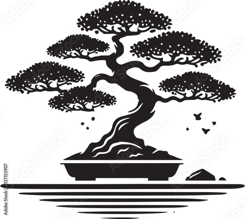 Bonsai vector icon, Bonsai vector illustration, Bonsai silhouette vector black and white