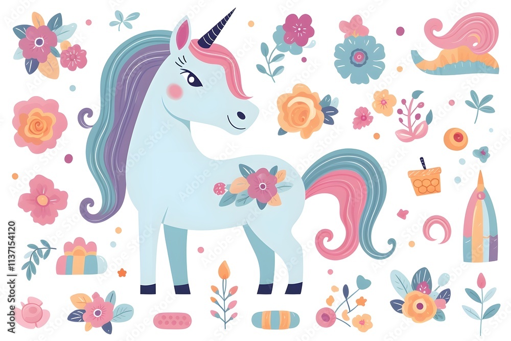 Fototapeta premium fantasy, horse, dream, magic, pony, graphic, print, rainbow, fairy, mythology, doodle, outline, page, star, birthday, book, clip art, coloured, elephant, greeting, imagination, invitation, mane