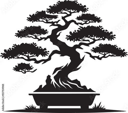 Bonsai vector icon, Bonsai vector illustration, Bonsai silhouette vector black and white