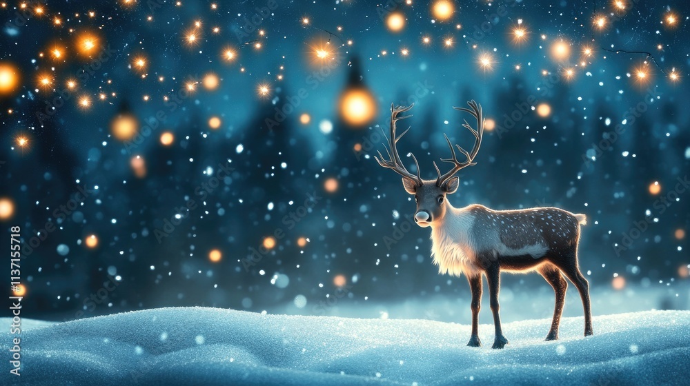 Majestic Reindeer in a Magical Winter Wonderland with Snowfall Majestic Reindeer in a Magical Winter Wonderland with Snowfall