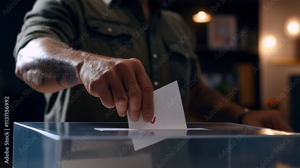 Man Casting Vote in Ballot Box: Exercising Right to Vote Man Casting Vote in Ballot Box: Exercising Right to Vote