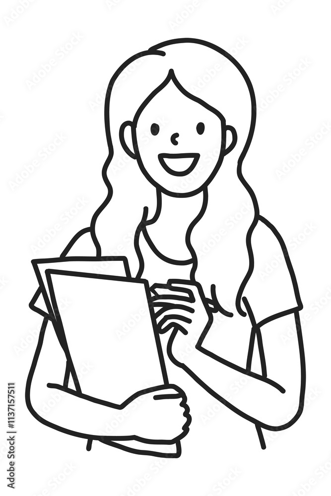 PNG Young woman office employee portrait flat line sticker, transparent background PNG Young woman office employee portrait flat line sticker, transparent background