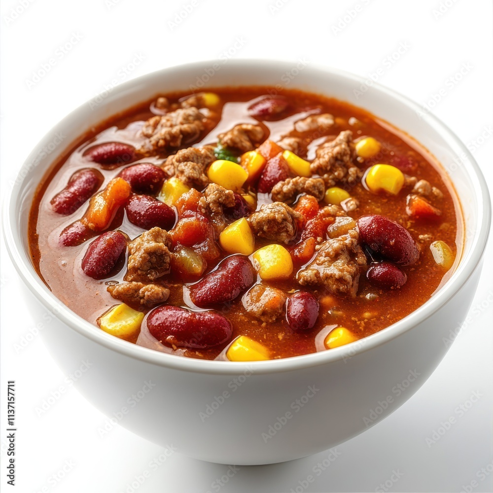 A bowl of hearty chili with beans, corn, and meat, perfect for a comforting meal. A bowl of hearty chili with beans, corn, and meat, perfect for a comforting meal.
