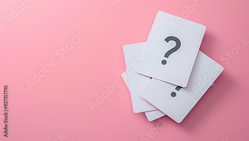 Stack of Question Marks on a Pink Background