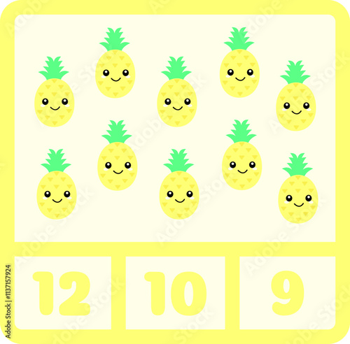 Number Counting Clip Cards, Pineapple counting, Use the number Counting Cards to build pre-kindergarten and kindergarten students' number recognition and counting skills. 
