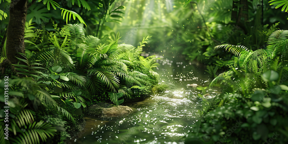 Digital Render of Tropical Stream and Vegetation Digital Render of Tropical Stream and Vegetation