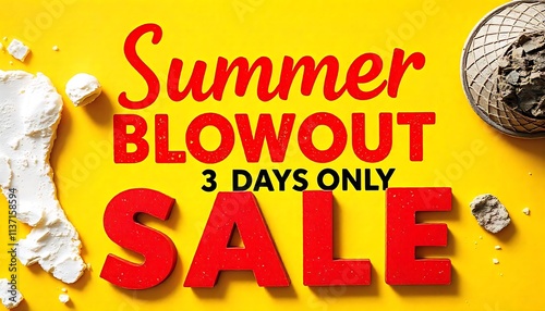 banner design for a comic website featuring text Summer blowout sale, against bright red background banner or header for a website celebration template created with generative ai,  photo