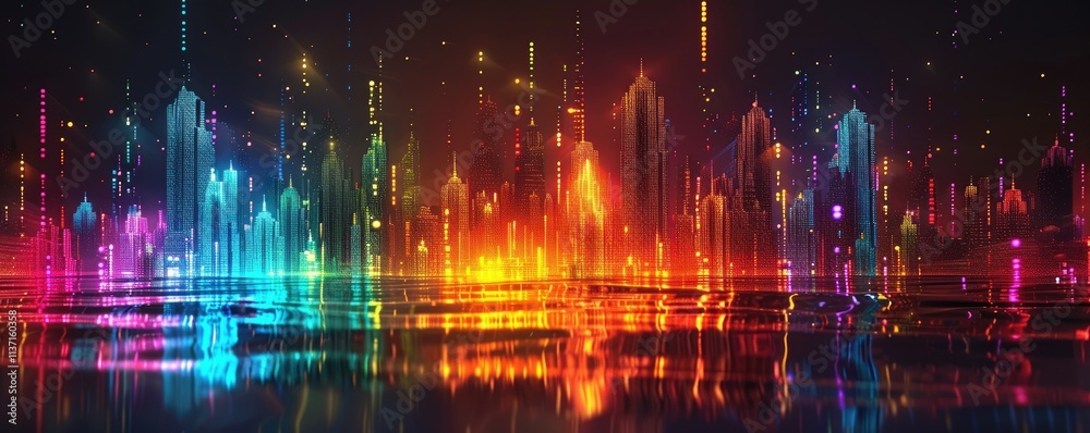 Fototapeta premium Neon Cityscape Reflection