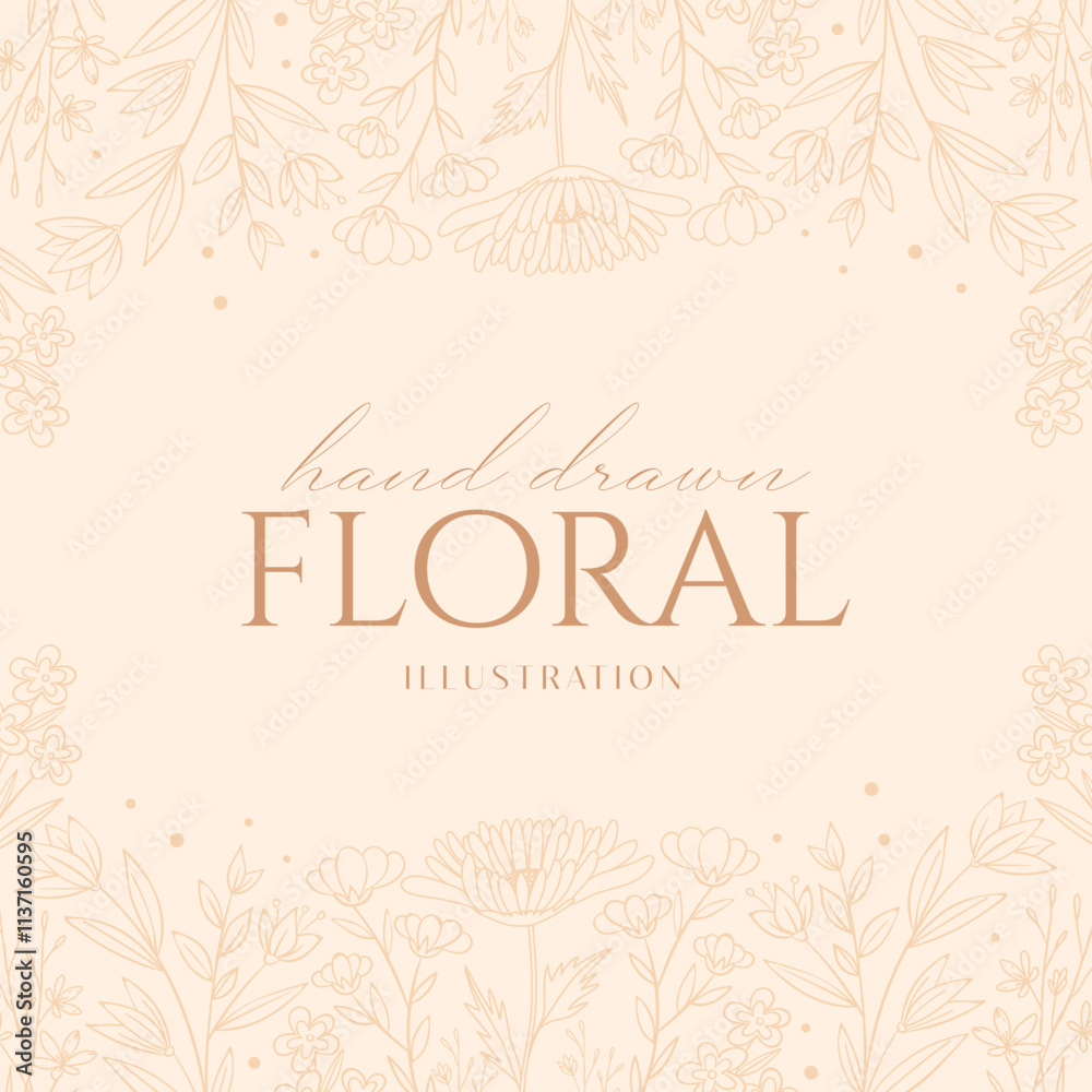 Elegance Wedding drawn mono-line floral botanical flower pattern background design Elegance Wedding drawn mono-line floral botanical flower pattern background design