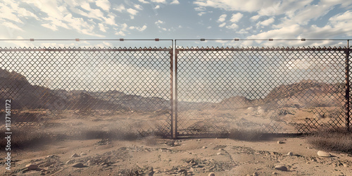 Chain-Link Fence in Desert Landscape photo