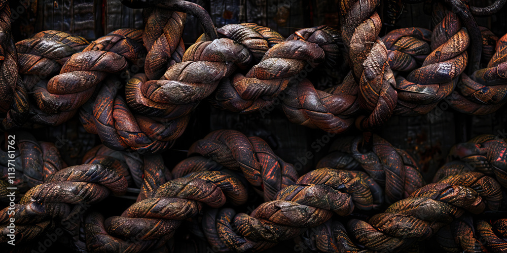 Obraz premium Interwoven Braided Ropes with Dark Background