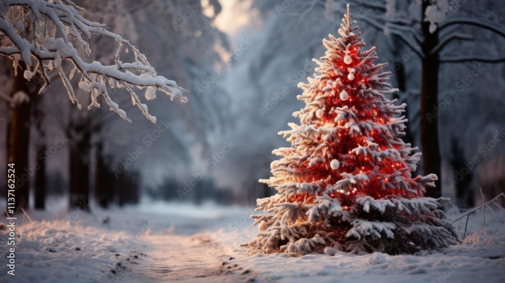 custom made wallpaper toronto digitalA red christmas tree is surrounded by snow in a forest