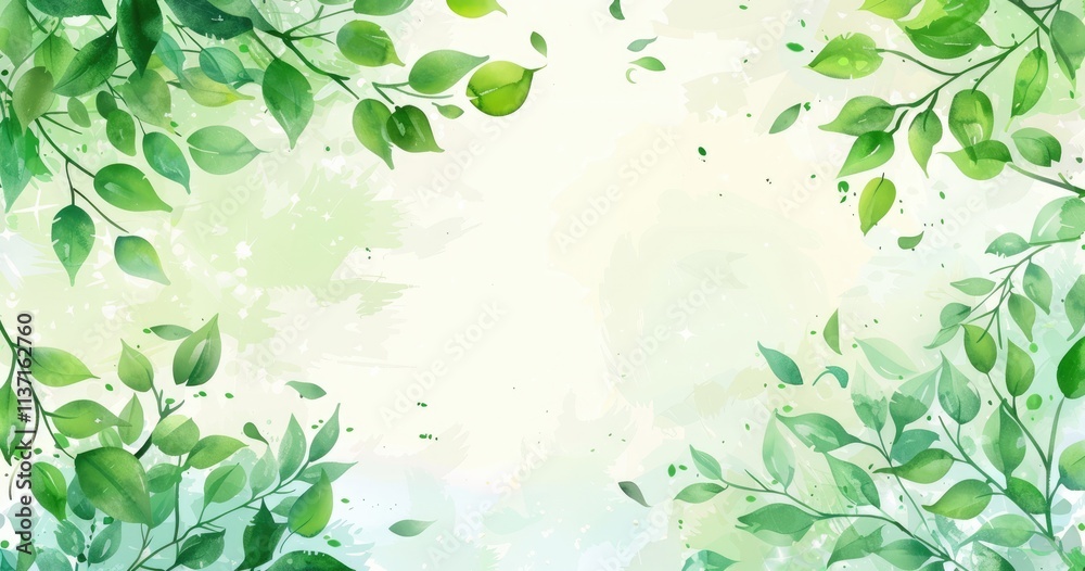 Fototapeta premium A soft, watercolor-style background featuring green leaves, perfect for nature-themed designs.
