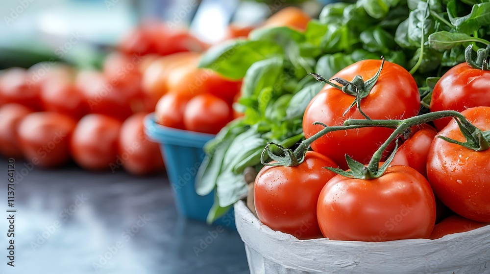 Vibrant close-up of fresh tomatoes from local farm market embracing an organic lifestyle Vibrant close-up of fresh tomatoes from local farm market embracing an organic lifestyle