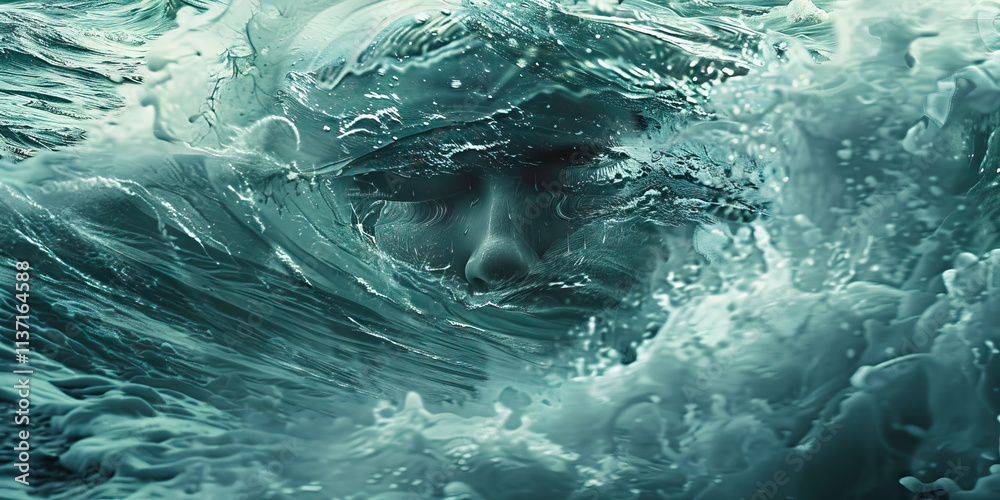 Submerged Face in Ocean Water Submerged Face in Ocean Water