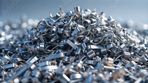 Pile of gleaming metal shavings with sharp edges , metal, shavings, industrial, manufacturing, scrap, manufacturing, shiny