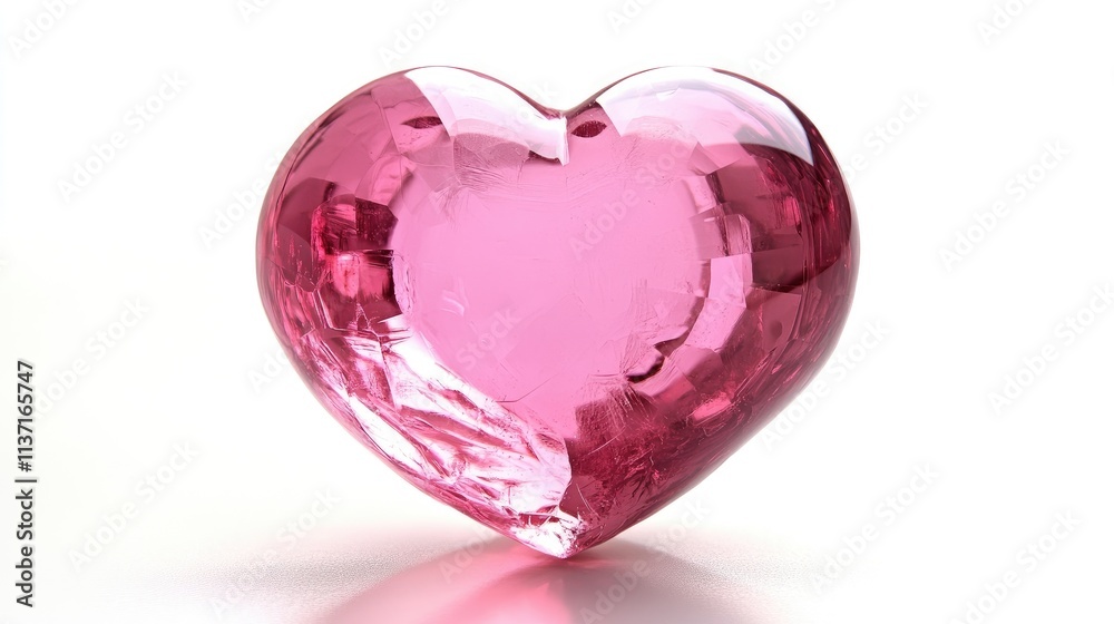 Pink Heart Shaped Crystal Figure With Reflective Surface For Design Pink Heart Shaped Crystal Figure With Reflective Surface For Design