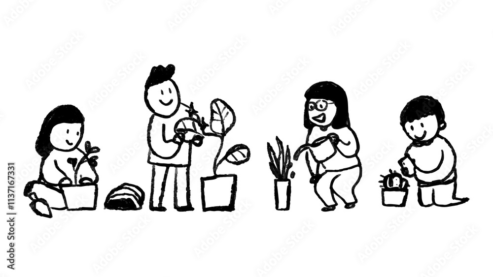 PNG new normal hobby doodle, with plant parent PNG new normal hobby doodle, with plant parent