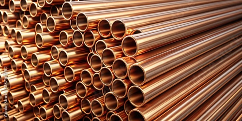 Pile of copper pipes in stacks, , copper, pipes, stack, plumbing, metal, industrial, construction, hardware, shiny