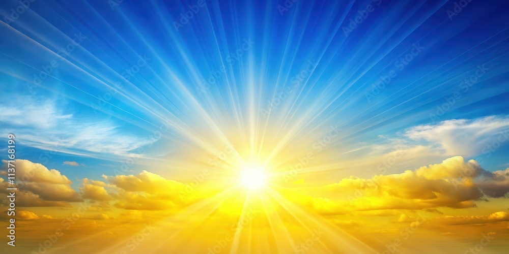 Abstract background of yellow and blue sky with sun rays, sunset, sunrise, vibrant, colorful, nature, bright, sunny, atmosphere Abstract background of yellow and blue sky with sun rays, sunset, sunrise, vibrant, colorful, nature, bright, sunny, atmosphere