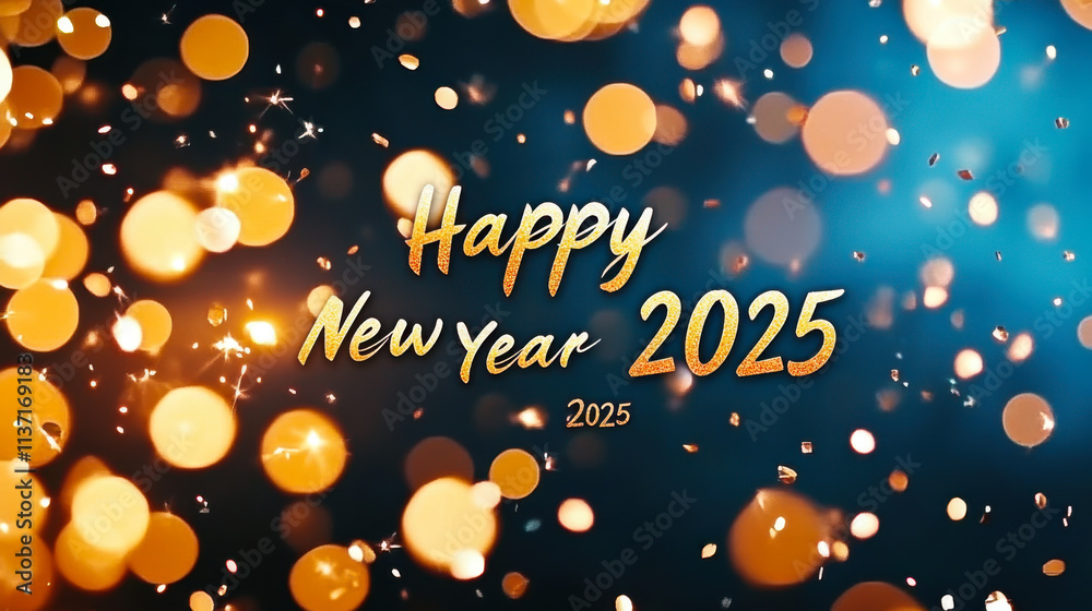 Fototapeta premium 2025 Happy New Year Abstract shiny Gold glitter wave with Bokeh design element