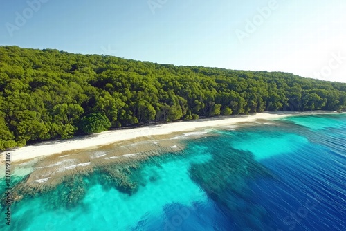 Aerial View of Tropical Paradise with Lush Greenery and Turquoise Waters by Generative AI