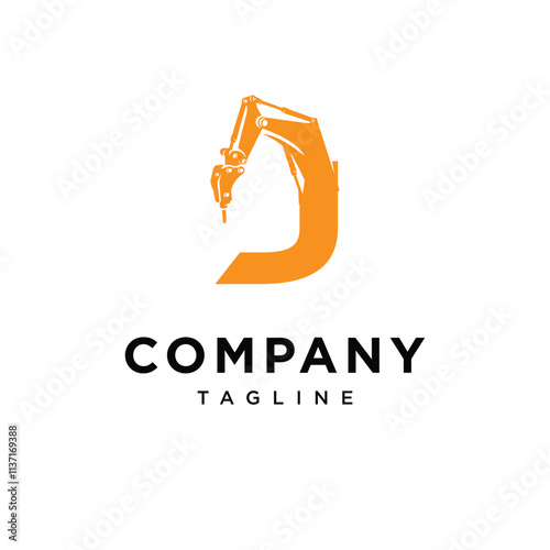 Letter J Hammer excavator Logo Icon Vector